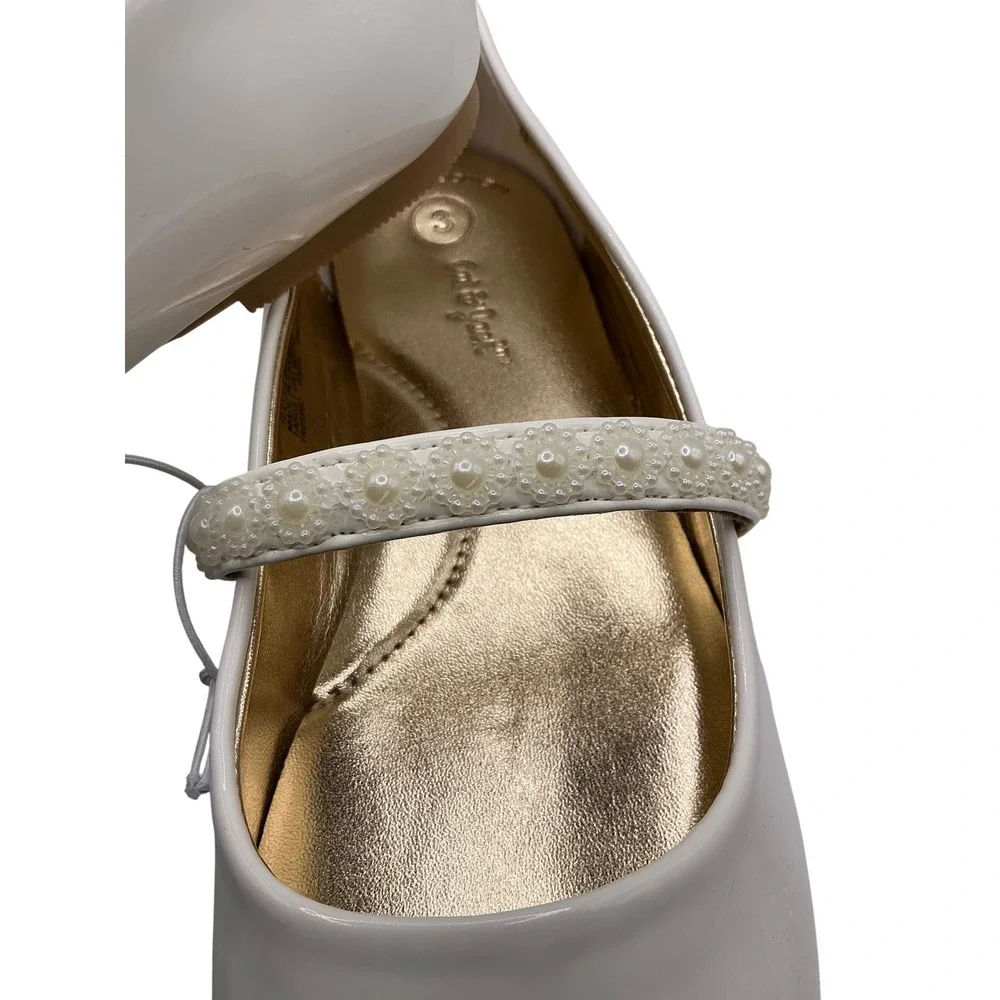 Cat & Jack Girls White Patent Mary Jane Pearl Strap Dress Shoes Size 3 Kids